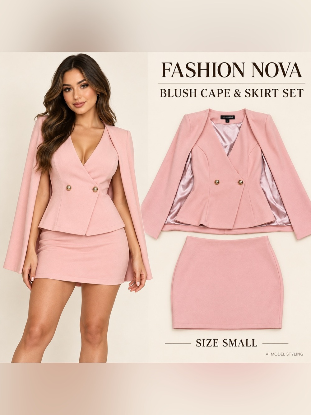 Fashion Nova Blush Pink Cape Mini Skirt Set